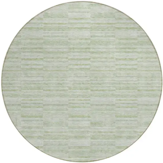 8' Sage And Green Round Striped Washable Indoor Outdoor Area Rug Photo 2