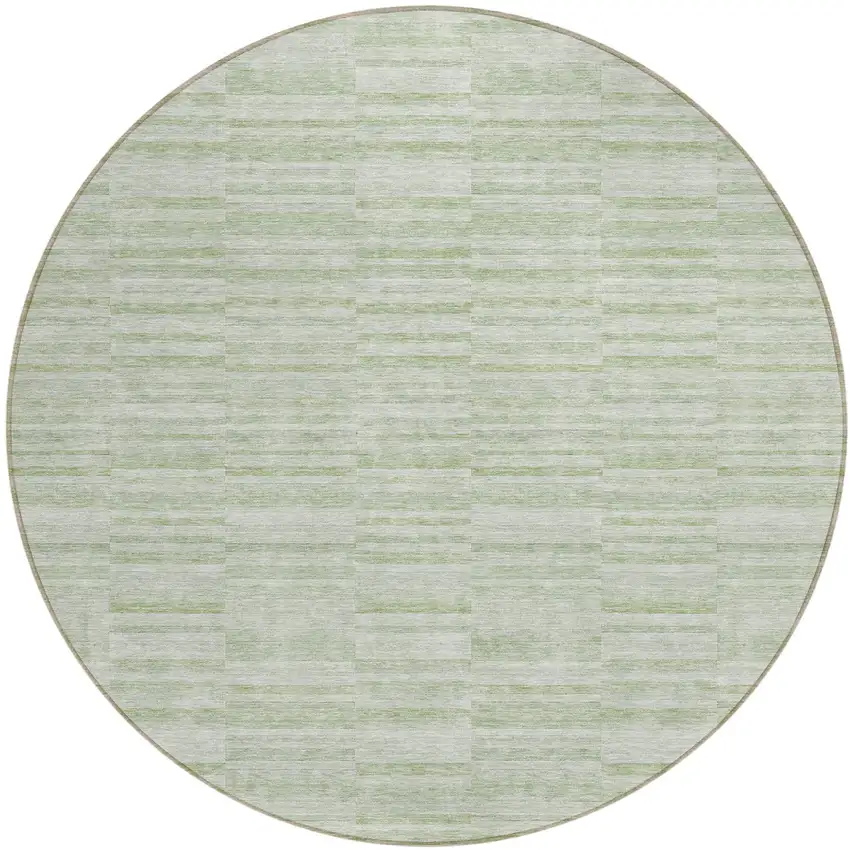 8' Sage And Green Round Striped Washable Indoor Outdoor Area Rug Photo 2