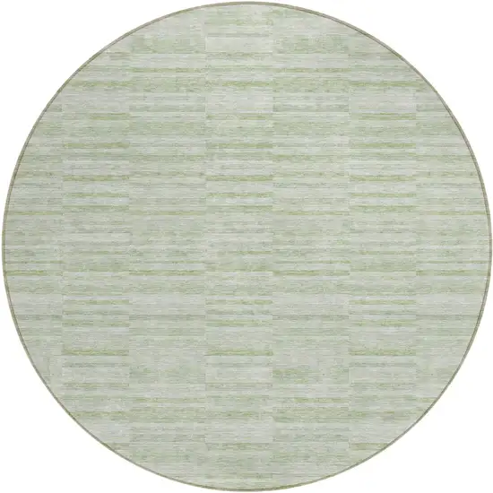 8' Sage And Green Round Striped Washable Indoor Outdoor Area Rug Photo 2