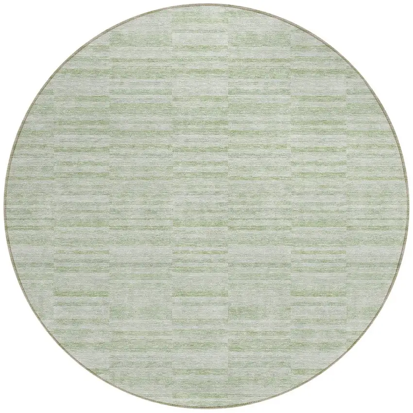 8' Sage And Green Round Striped Washable Indoor Outdoor Area Rug Photo 7