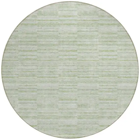 8' Sage And Green Round Striped Washable Indoor Outdoor Area Rug Photo 7