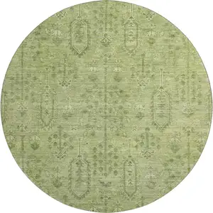 Photo of 8' Sage And Green Southwestern Washable Round Rug With UV Protection