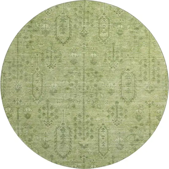 8' Sage And Green Southwestern Washable Round Rug With UV Protection Photo 1