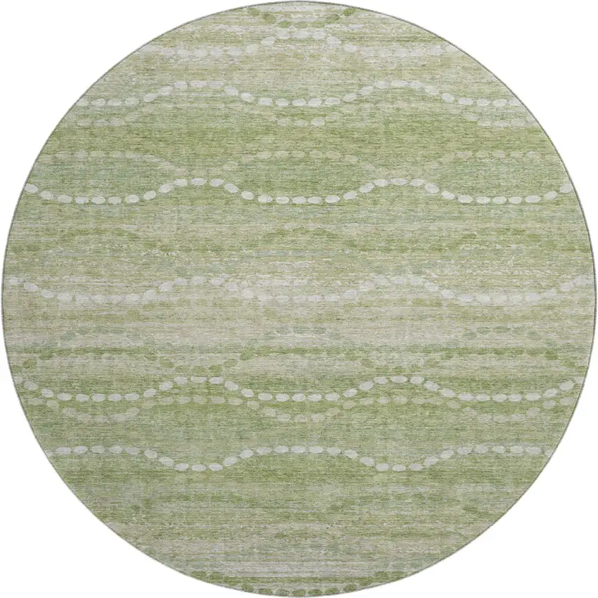 8' Sage And Ivory Abstract Geometric Washable Round Rug With UV Protection Photo 1
