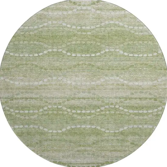 8' Sage And Ivory Abstract Geometric Washable Round Rug With UV Protection Photo 4