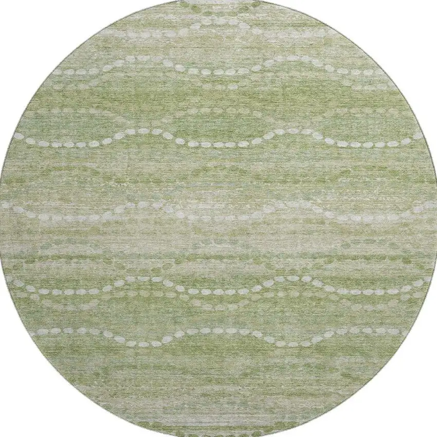 8' Sage And Ivory Abstract Geometric Washable Round Rug With UV Protection Photo 4