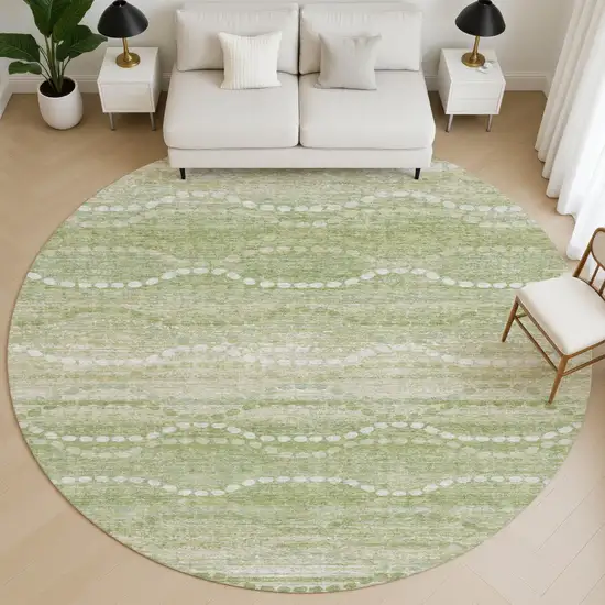 8' Sage And Ivory Abstract Geometric Washable Round Rug With UV Protection Photo 5