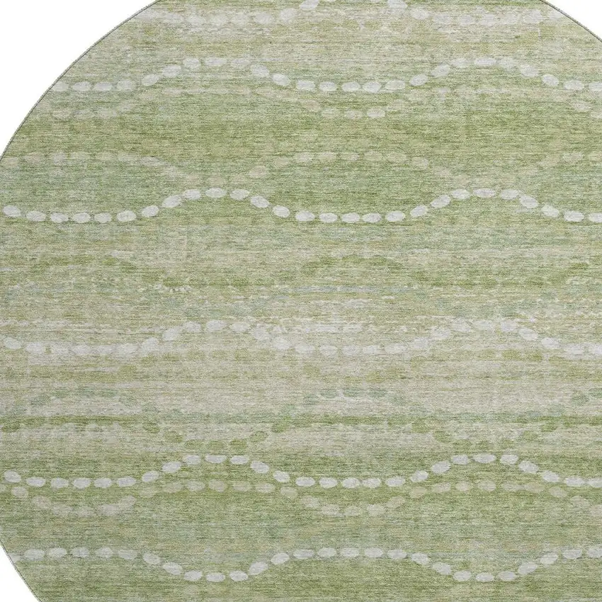 8' Sage And Ivory Abstract Geometric Washable Round Rug With UV Protection Photo 3