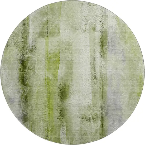 8' Sage And Ivory Abstract Washable Round Rug With UV Protection Photo 1