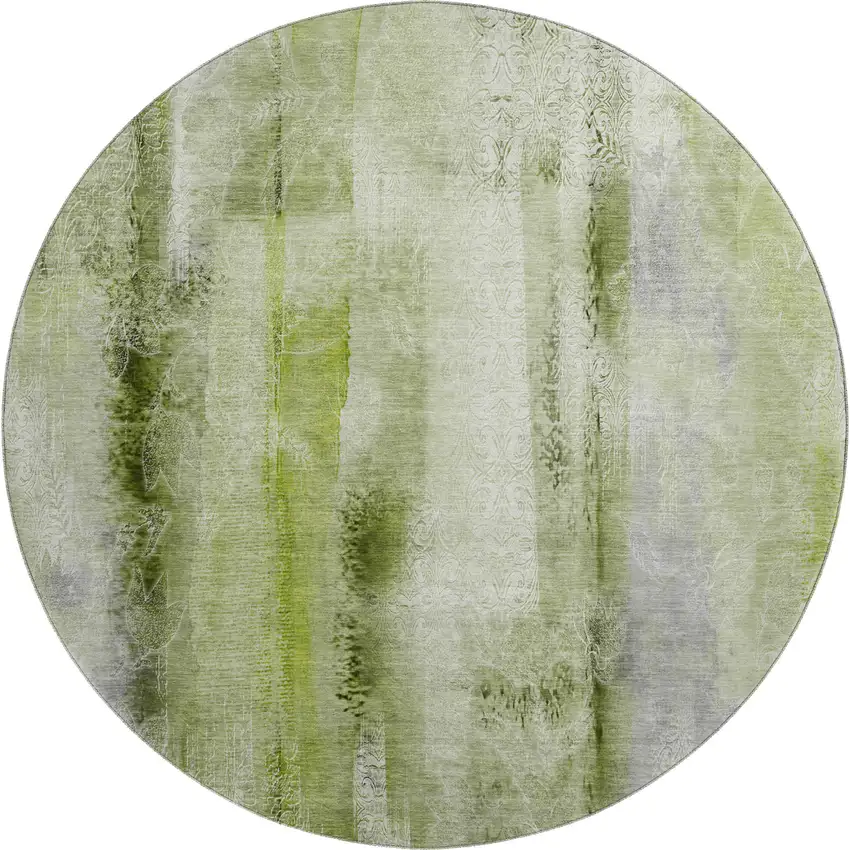 8' Sage And Ivory Abstract Washable Round Rug With UV Protection Photo 1