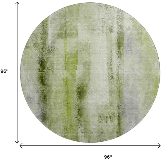8' Sage And Ivory Abstract Washable Round Rug With UV Protection Photo 9