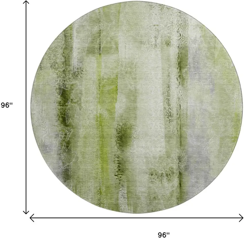 8' Sage And Ivory Abstract Washable Round Rug With UV Protection Photo 9