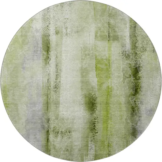 8' Sage And Ivory Abstract Washable Round Rug With UV Protection Photo 3