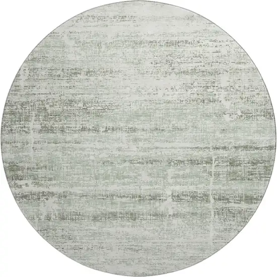 8' Sage And Ivory Abstract Washable Round Rug With UV Protection Photo 1