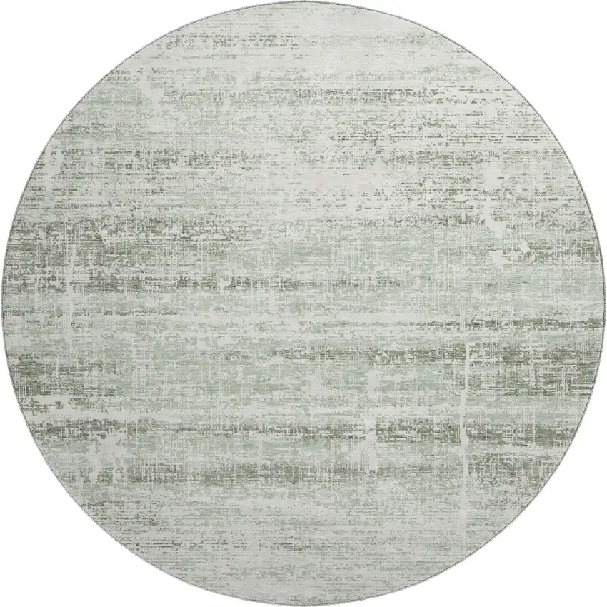 8' Sage And Ivory Abstract Washable Round Rug With UV Protection Photo 1
