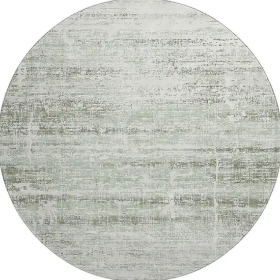8' Sage And Ivory Abstract Washable Round Rug With UV Protection Photo 4