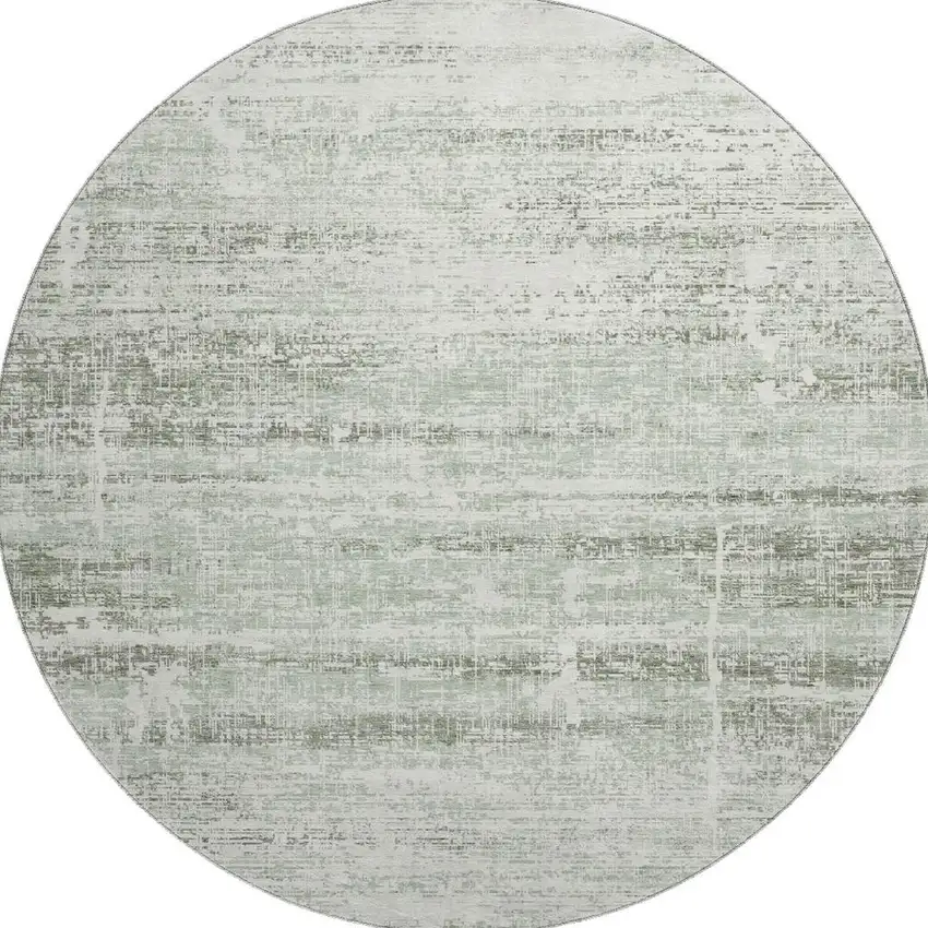 8' Sage And Ivory Abstract Washable Round Rug With UV Protection Photo 4