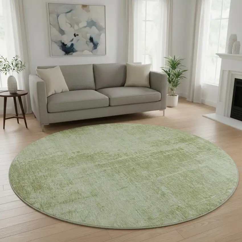 8' Sage And Ivory Abstract Washable Round Rug With UV Protection Photo 2
