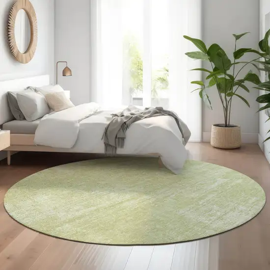 8' Sage And Ivory Abstract Washable Round Rug With UV Protection Photo 5