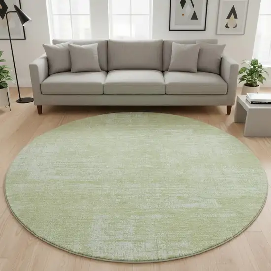 8' Sage And Ivory Abstract Washable Round Rug With UV Protection Photo 2