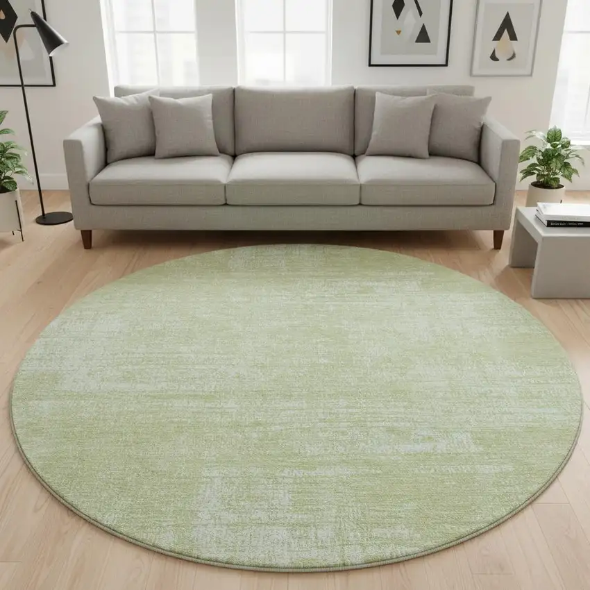 8' Sage And Ivory Abstract Washable Round Rug With UV Protection Photo 2