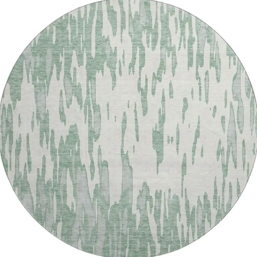 8' Sage And Ivory Abstract Washable Round Rug With UV Protection Photo 3