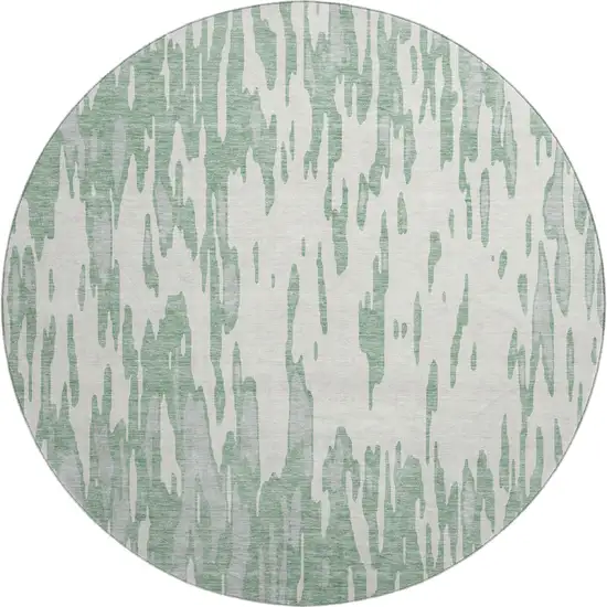 8' Sage And Ivory Abstract Washable Round Rug With UV Protection Photo 1