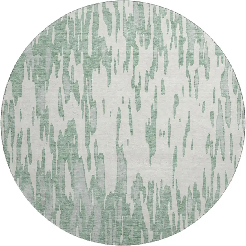 8' Sage And Ivory Abstract Washable Round Rug With UV Protection Photo 1