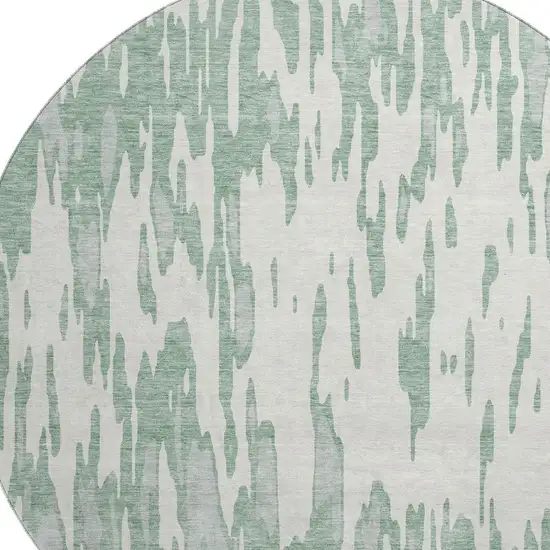 8' Sage And Ivory Abstract Washable Round Rug With UV Protection Photo 2