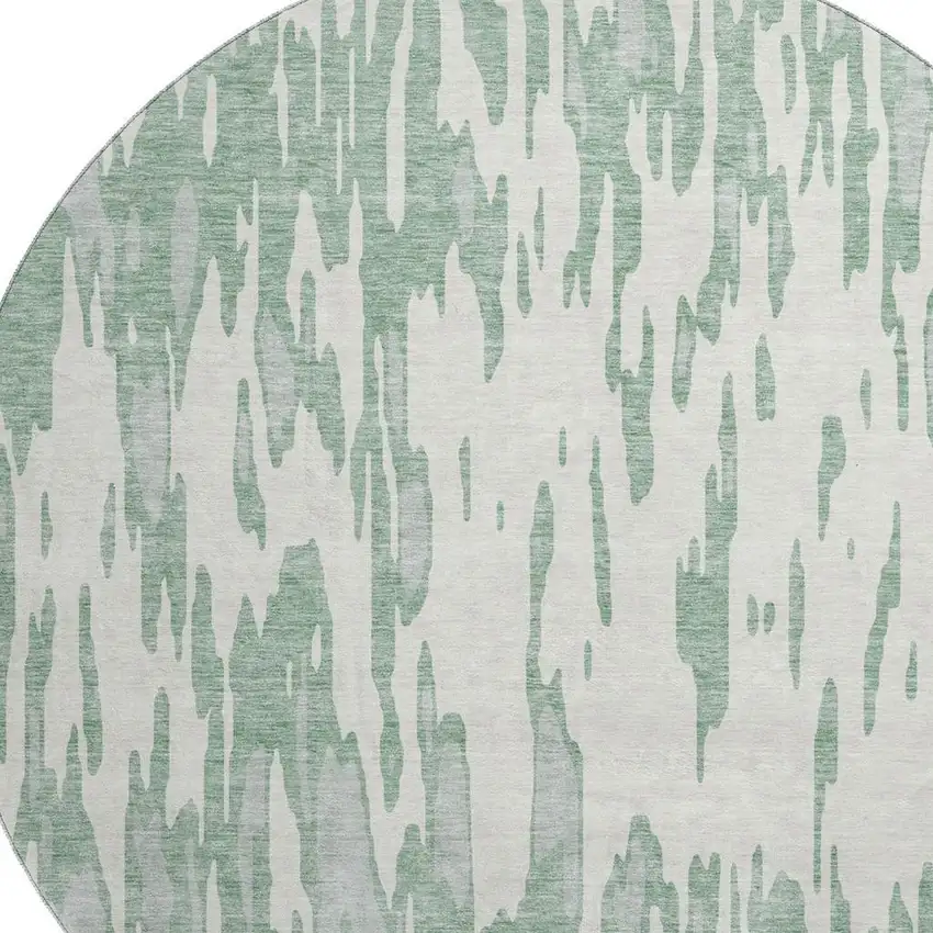 8' Sage And Ivory Abstract Washable Round Rug With UV Protection Photo 2
