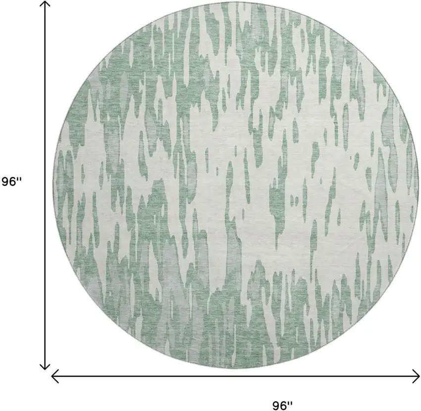 8' Sage And Ivory Abstract Washable Round Rug With UV Protection Photo 9