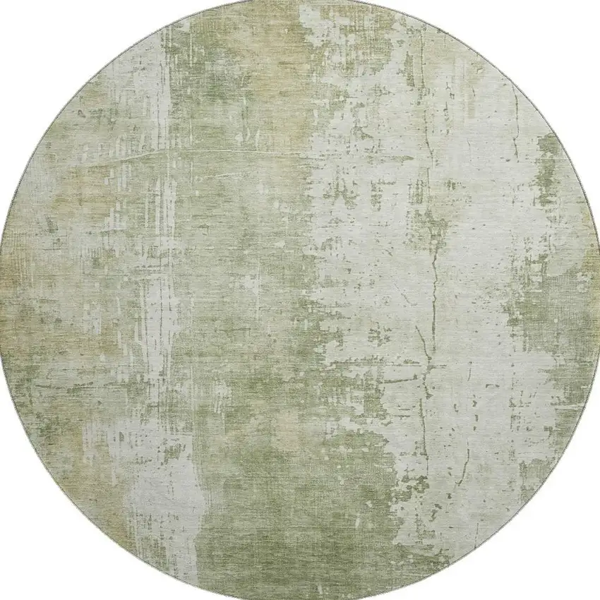 8' Sage And Ivory Abstract Washable Round Rug With UV Protection Photo 3