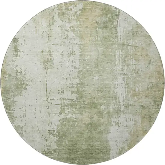 8' Sage And Ivory Abstract Washable Round Rug With UV Protection Photo 3