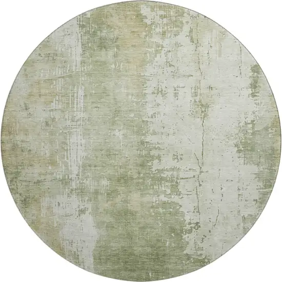 8' Sage And Ivory Abstract Washable Round Rug With UV Protection Photo 1