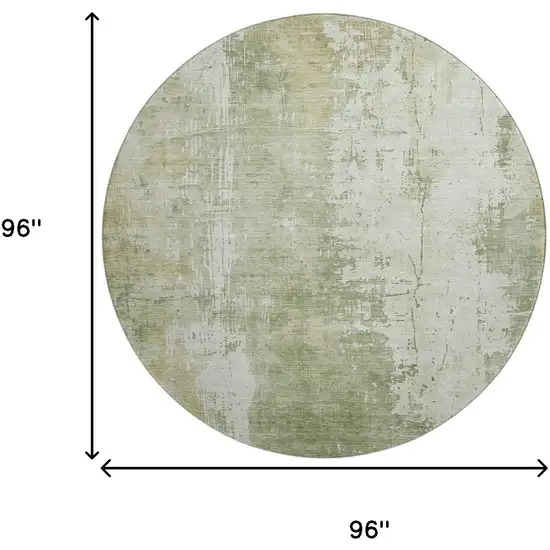 8' Sage And Ivory Abstract Washable Round Rug With UV Protection Photo 9