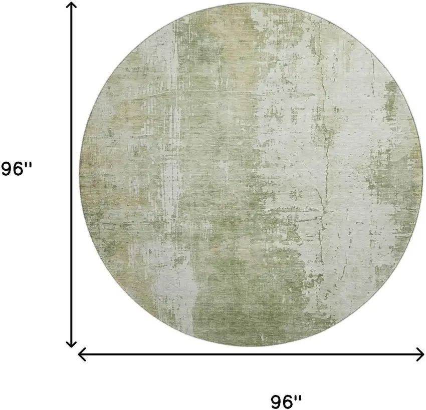 8' Sage And Ivory Abstract Washable Round Rug With UV Protection Photo 9