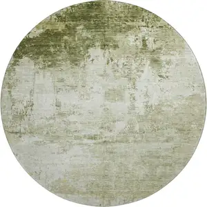 Photo of 8' Sage And Ivory Abstract Washable Round Rug With UV Protection