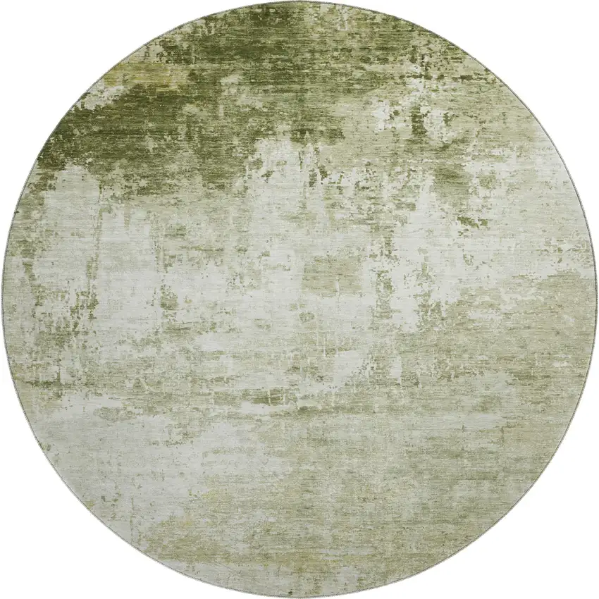 8' Sage And Ivory Abstract Washable Round Rug With UV Protection Photo 1