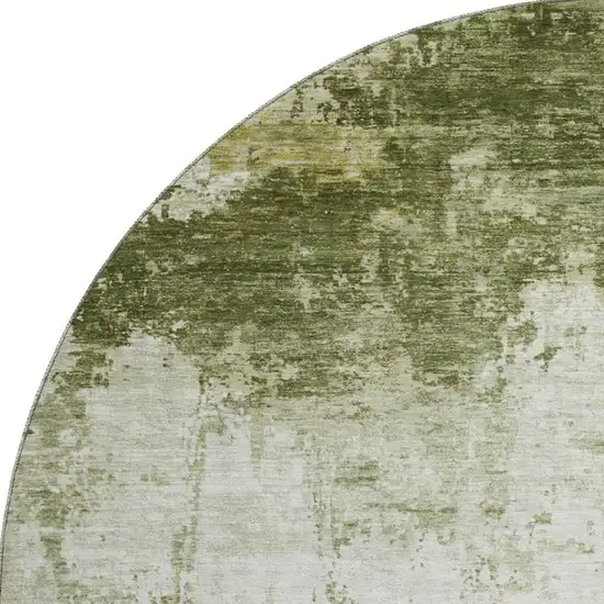 8' Sage And Ivory Abstract Washable Round Rug With UV Protection Photo 3