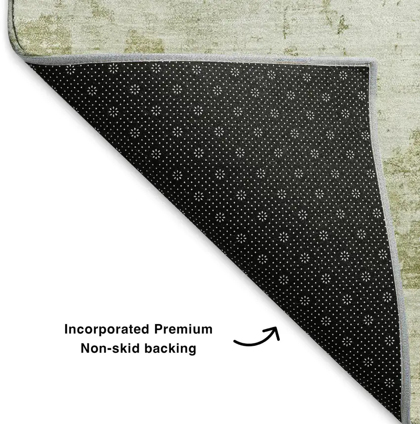 8' Sage And Ivory Abstract Washable Round Rug With UV Protection Photo 5