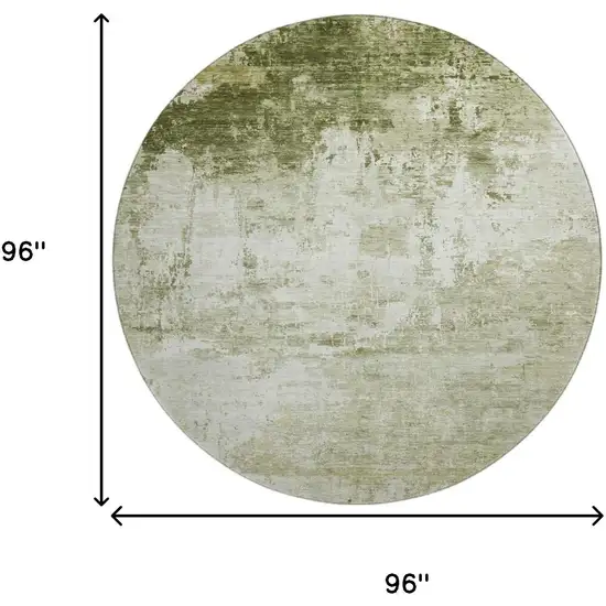8' Sage And Ivory Abstract Washable Round Rug With UV Protection Photo 9