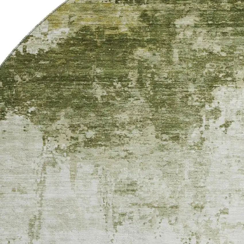 8' Sage And Ivory Abstract Washable Round Rug With UV Protection Photo 3
