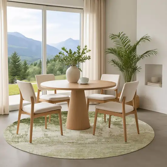 8' Sage And Ivory Abstract Washable Round Rug With UV Protection Photo 4