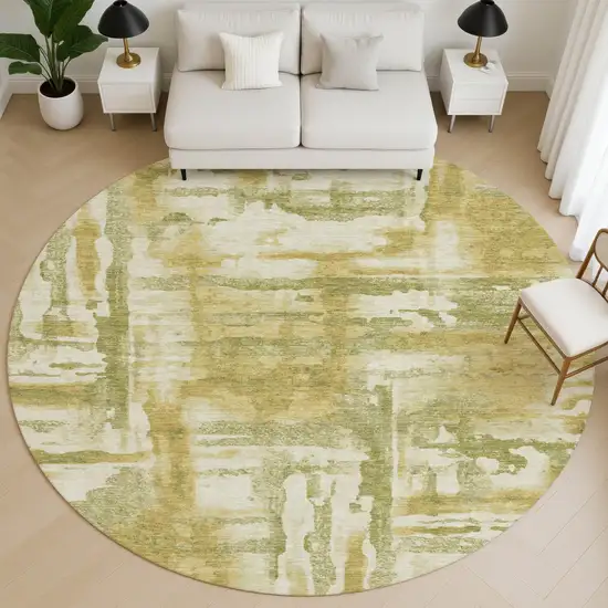 8' Sage And Ivory Abstract Washable Round Rug With UV Protection Photo 5