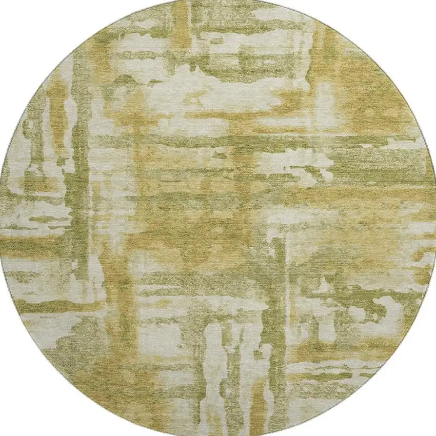 8' Sage And Ivory Abstract Washable Round Rug With UV Protection Photo 4