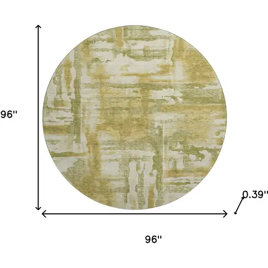8' Sage And Ivory Abstract Washable Round Rug With UV Protection Photo 8