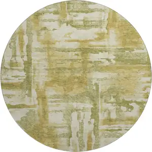 Photo of 8' Sage And Ivory Abstract Washable Round Rug With UV Protection
