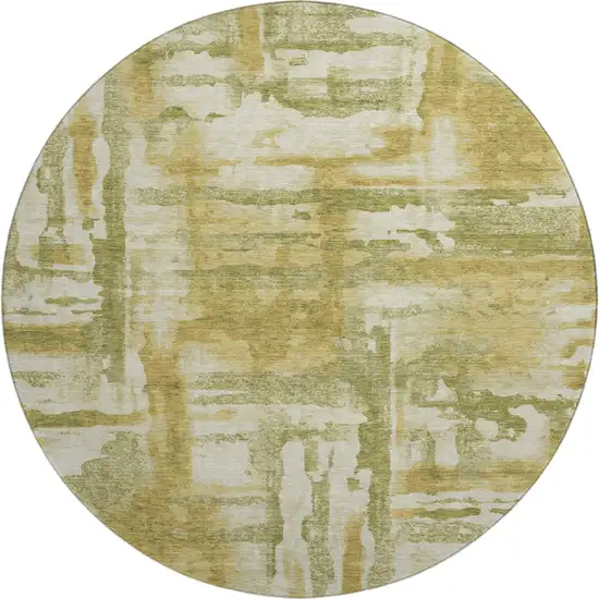 8' Sage And Ivory Abstract Washable Round Rug With UV Protection Photo 1