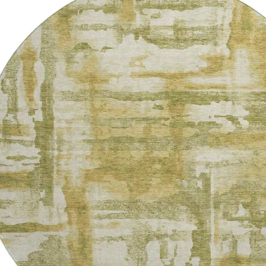 8' Sage And Ivory Abstract Washable Round Rug With UV Protection Photo 3