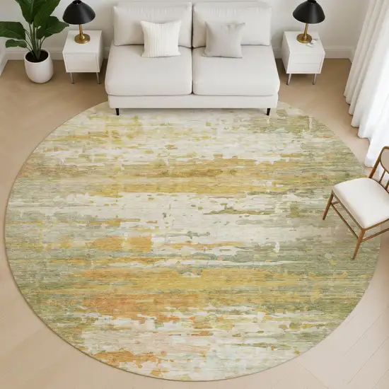 8' Sage And Ivory Abstract Washable Round Rug With UV Protection Photo 5
